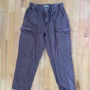 Pacsun Cargo Pants Women Size Large Brown Heavy Twill Elastic Waist